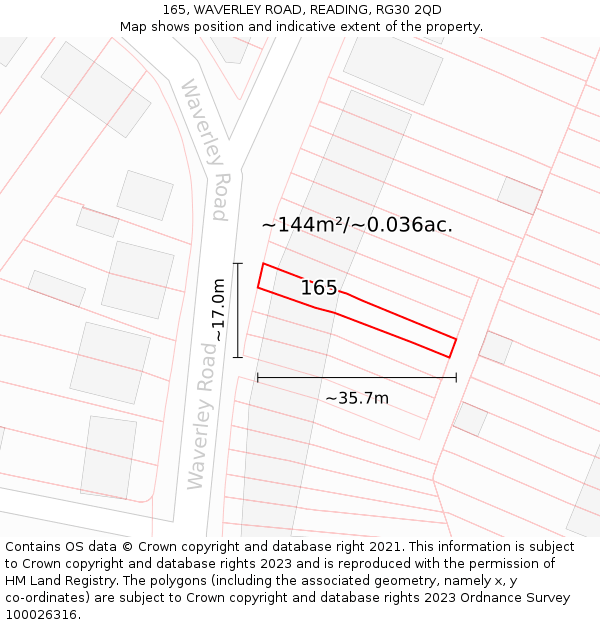 165, WAVERLEY ROAD, READING, RG30 2QD: Plot and title map