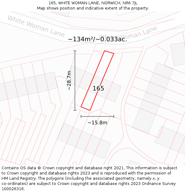 165, WHITE WOMAN LANE, NORWICH, NR6 7JL: Plot and title map