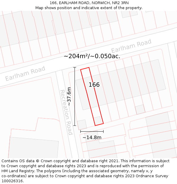 166, EARLHAM ROAD, NORWICH, NR2 3RN: Plot and title map
