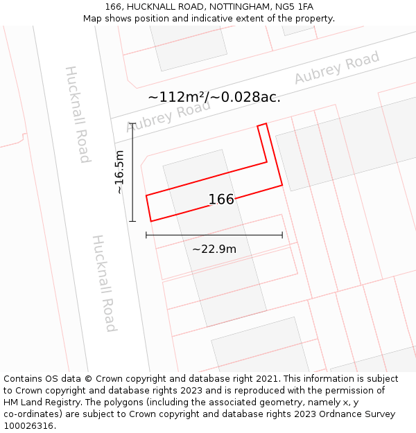 166, HUCKNALL ROAD, NOTTINGHAM, NG5 1FA: Plot and title map