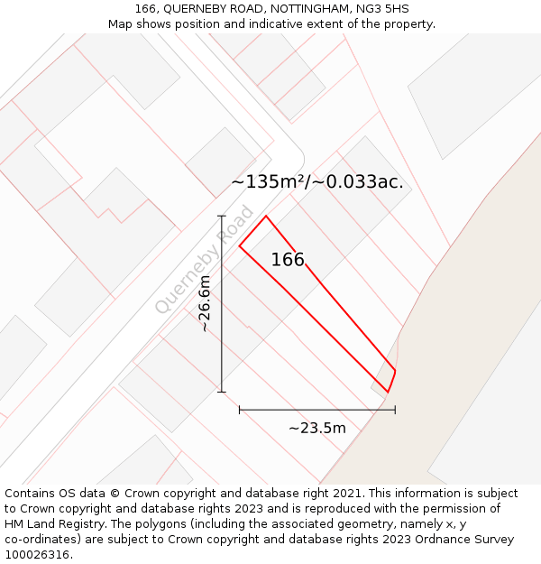 166, QUERNEBY ROAD, NOTTINGHAM, NG3 5HS: Plot and title map