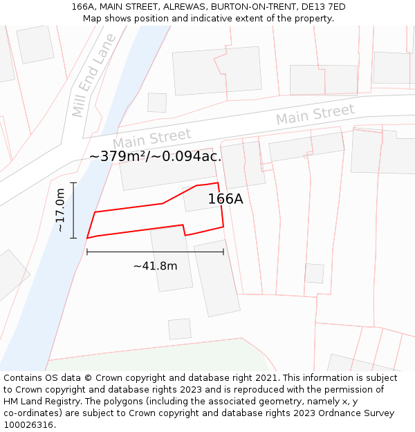 166A, MAIN STREET, ALREWAS, BURTON-ON-TRENT, DE13 7ED: Plot and title map