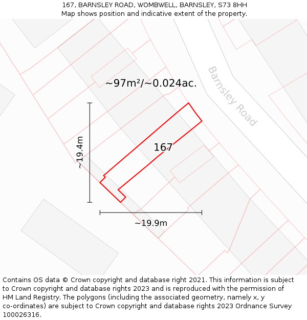 167, BARNSLEY ROAD, WOMBWELL, BARNSLEY, S73 8HH: Plot and title map