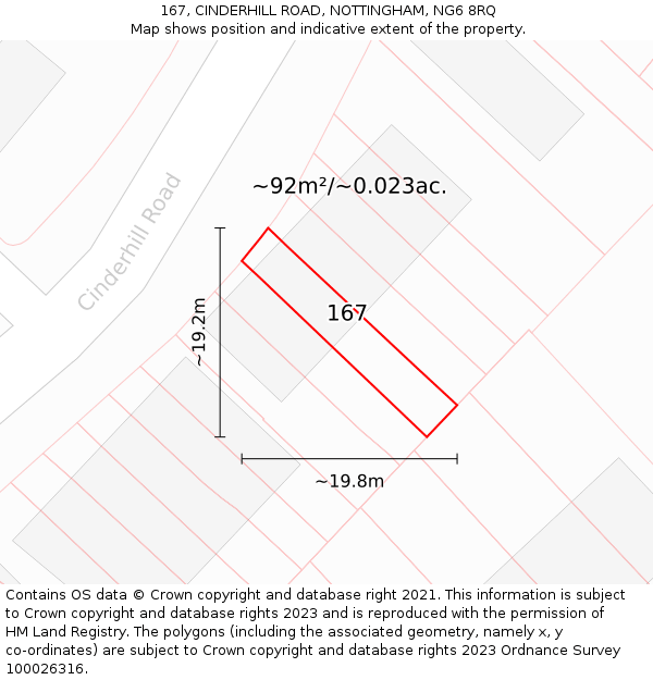 167, CINDERHILL ROAD, NOTTINGHAM, NG6 8RQ: Plot and title map