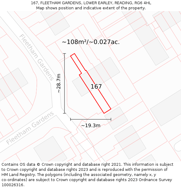 167, FLEETHAM GARDENS, LOWER EARLEY, READING, RG6 4HL: Plot and title map