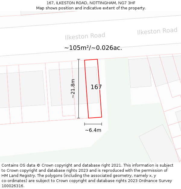 167, ILKESTON ROAD, NOTTINGHAM, NG7 3HF: Plot and title map