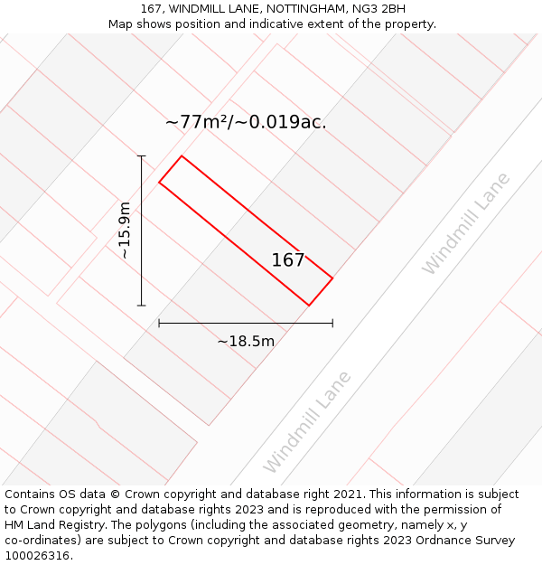 167, WINDMILL LANE, NOTTINGHAM, NG3 2BH: Plot and title map