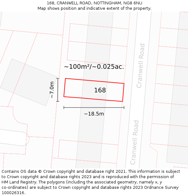 168, CRANWELL ROAD, NOTTINGHAM, NG8 6NU: Plot and title map