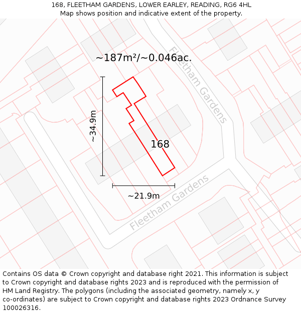 168, FLEETHAM GARDENS, LOWER EARLEY, READING, RG6 4HL: Plot and title map