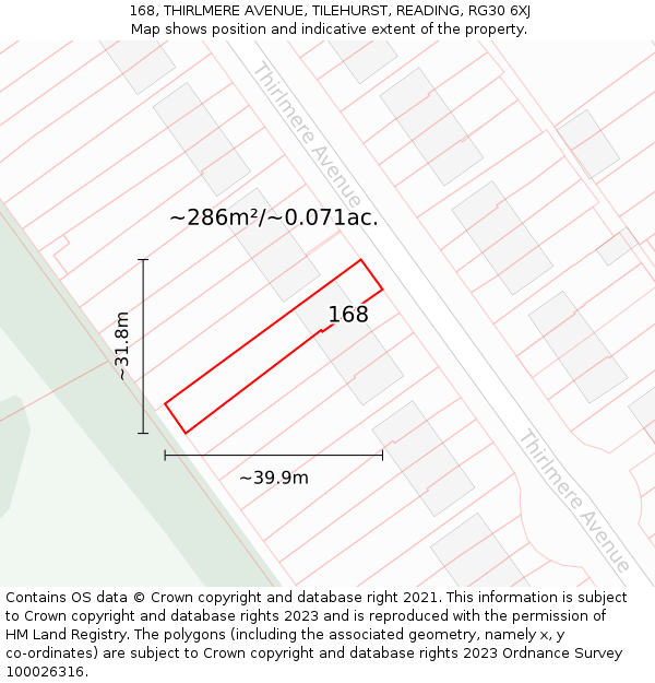 168, THIRLMERE AVENUE, TILEHURST, READING, RG30 6XJ: Plot and title map