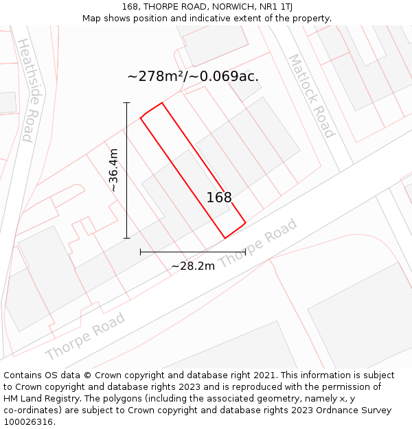168, THORPE ROAD, NORWICH, NR1 1TJ: Plot and title map