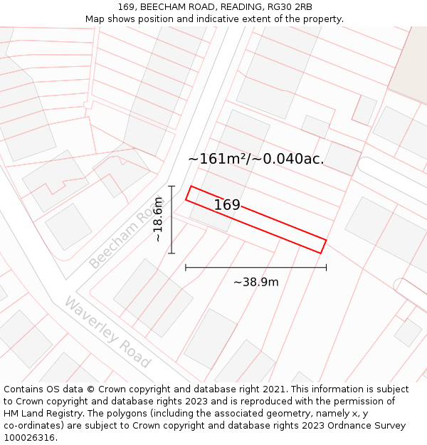 169, BEECHAM ROAD, READING, RG30 2RB: Plot and title map