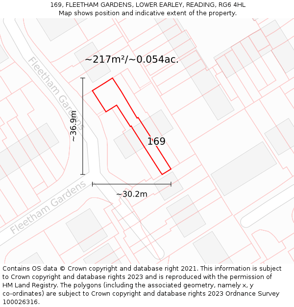 169, FLEETHAM GARDENS, LOWER EARLEY, READING, RG6 4HL: Plot and title map