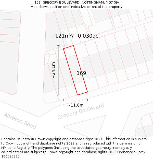 169, GREGORY BOULEVARD, NOTTINGHAM, NG7 5JH: Plot and title map