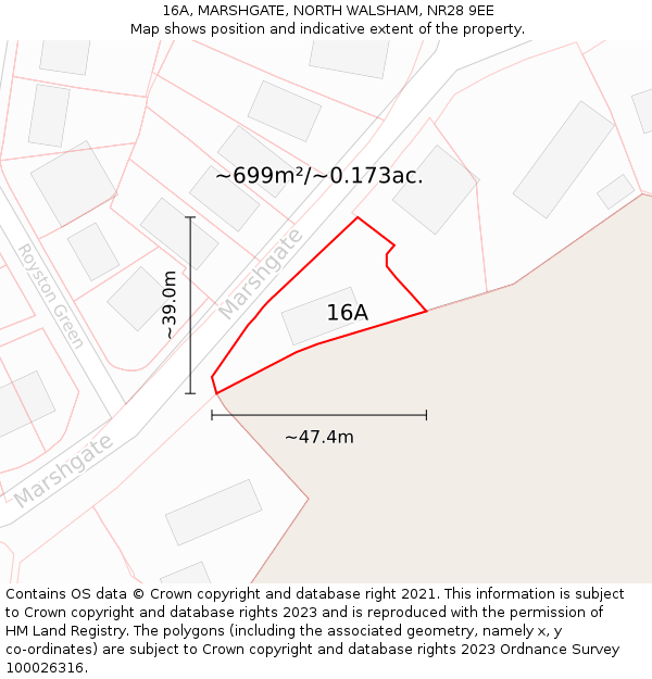 16A, MARSHGATE, NORTH WALSHAM, NR28 9EE: Plot and title map