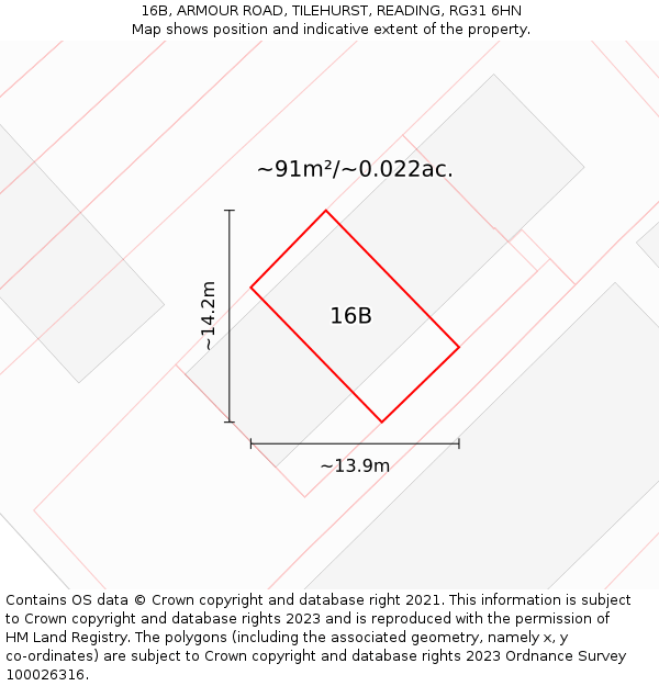 16B, ARMOUR ROAD, TILEHURST, READING, RG31 6HN: Plot and title map