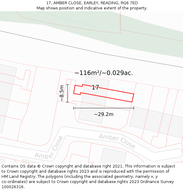 17, AMBER CLOSE, EARLEY, READING, RG6 7ED: Plot and title map