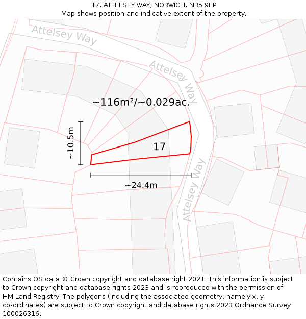 17, ATTELSEY WAY, NORWICH, NR5 9EP: Plot and title map
