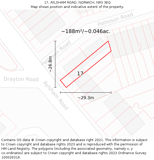 17, AYLSHAM ROAD, NORWICH, NR3 3EQ: Plot and title map