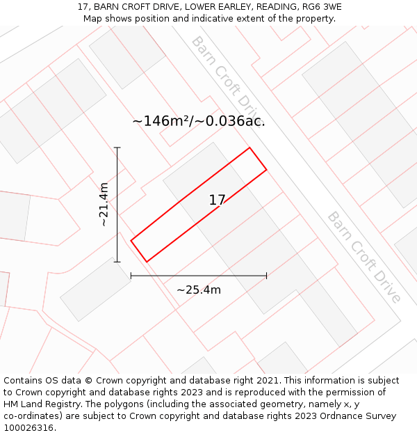 17, BARN CROFT DRIVE, LOWER EARLEY, READING, RG6 3WE: Plot and title map