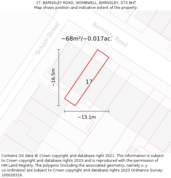17, BARNSLEY ROAD, WOMBWELL, BARNSLEY, S73 8HT: Plot and title map
