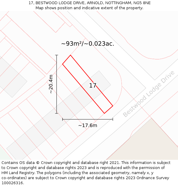 17, BESTWOOD LODGE DRIVE, ARNOLD, NOTTINGHAM, NG5 8NE: Plot and title map