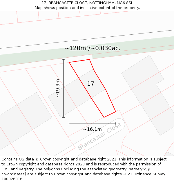 17, BRANCASTER CLOSE, NOTTINGHAM, NG6 8SL: Plot and title map