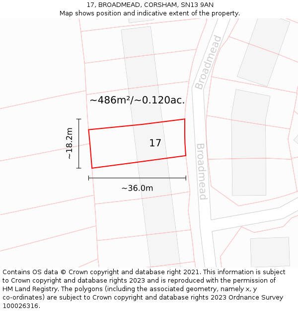 17, BROADMEAD, CORSHAM, SN13 9AN: Plot and title map