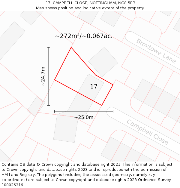 17, CAMPBELL CLOSE, NOTTINGHAM, NG8 5PB: Plot and title map
