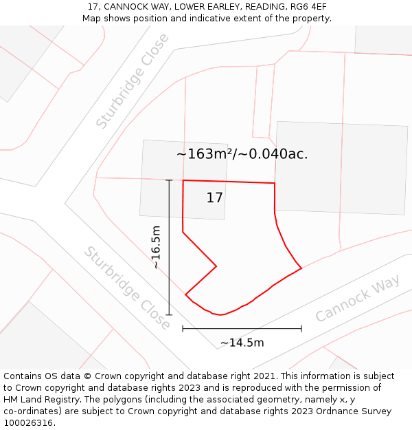 17, CANNOCK WAY, LOWER EARLEY, READING, RG6 4EF: Plot and title map