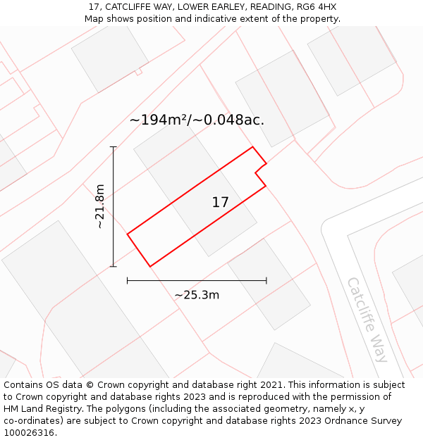 17, CATCLIFFE WAY, LOWER EARLEY, READING, RG6 4HX: Plot and title map