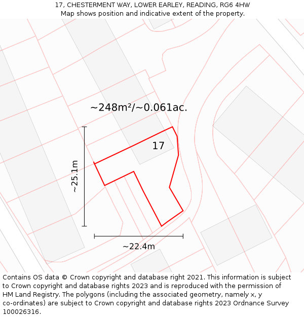 17, CHESTERMENT WAY, LOWER EARLEY, READING, RG6 4HW: Plot and title map