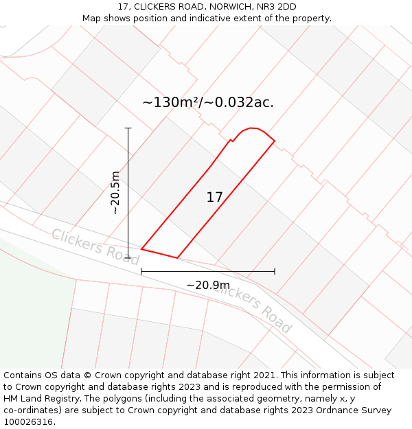 17, CLICKERS ROAD, NORWICH, NR3 2DD: Plot and title map