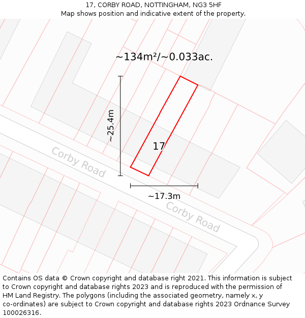 17, CORBY ROAD, NOTTINGHAM, NG3 5HF: Plot and title map
