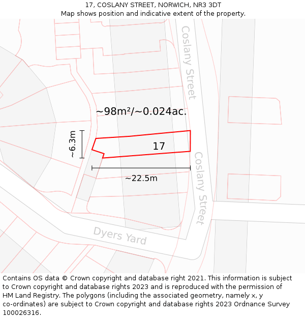17, COSLANY STREET, NORWICH, NR3 3DT: Plot and title map