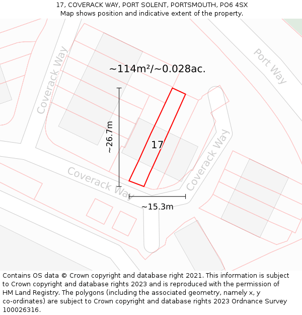 17, COVERACK WAY, PORT SOLENT, PORTSMOUTH, PO6 4SX: Plot and title map