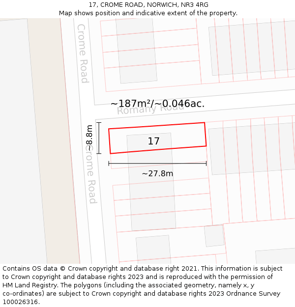 17, CROME ROAD, NORWICH, NR3 4RG: Plot and title map