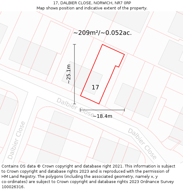 17, DALBIER CLOSE, NORWICH, NR7 0RP: Plot and title map
