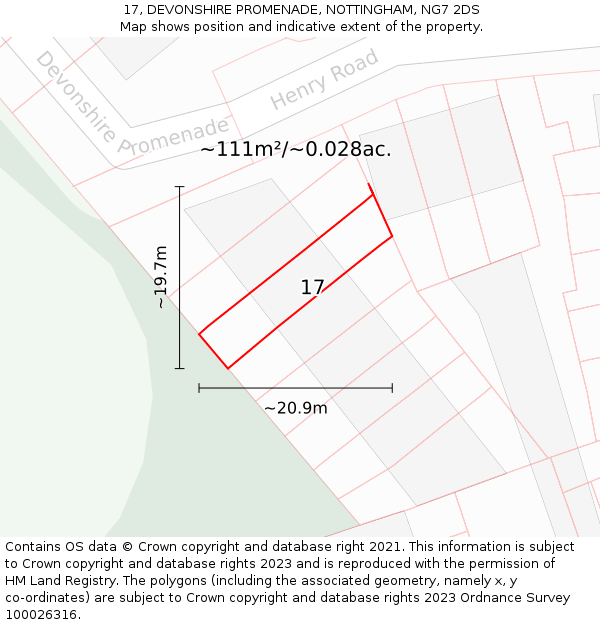17, DEVONSHIRE PROMENADE, NOTTINGHAM, NG7 2DS: Plot and title map