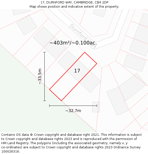 17, DURNFORD WAY, CAMBRIDGE, CB4 2DP: Plot and title map
