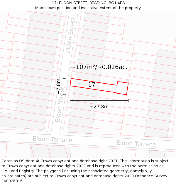 17, ELDON STREET, READING, RG1 4EA: Plot and title map