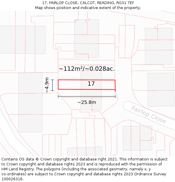 17, FAIRLOP CLOSE, CALCOT, READING, RG31 7EF: Plot and title map