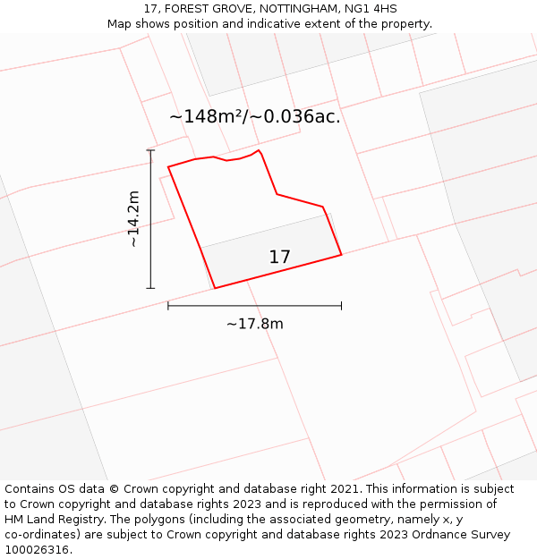 17, FOREST GROVE, NOTTINGHAM, NG1 4HS: Plot and title map