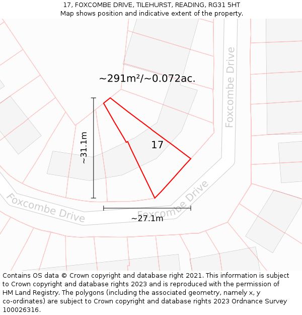 17, FOXCOMBE DRIVE, TILEHURST, READING, RG31 5HT: Plot and title map