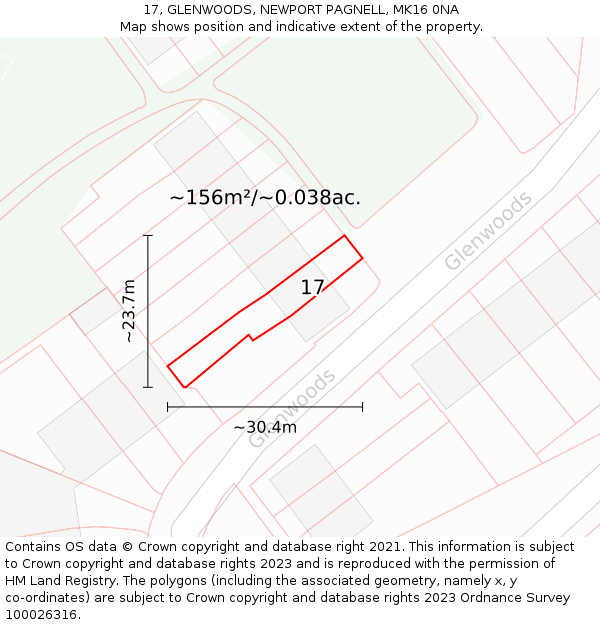 17, GLENWOODS, NEWPORT PAGNELL, MK16 0NA: Plot and title map
