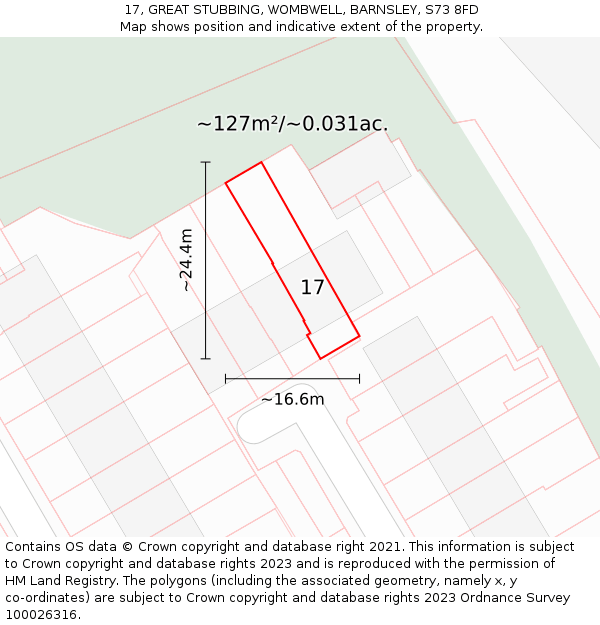 17, GREAT STUBBING, WOMBWELL, BARNSLEY, S73 8FD: Plot and title map
