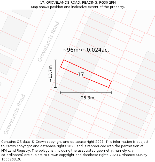 17, GROVELANDS ROAD, READING, RG30 2PN: Plot and title map