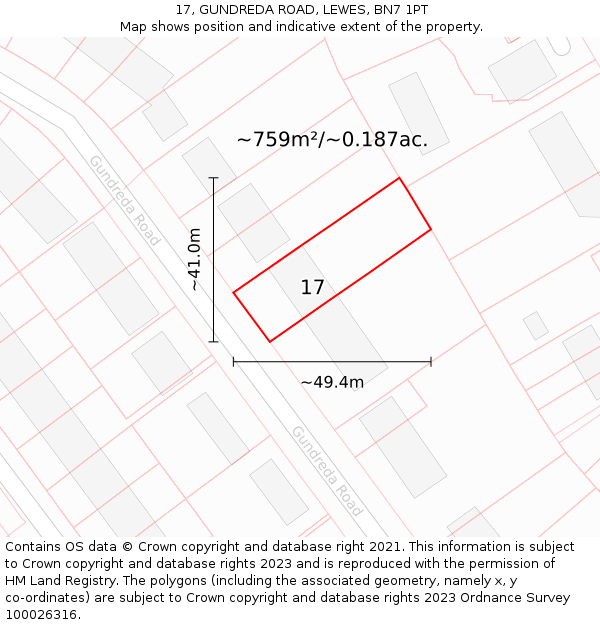 17, GUNDREDA ROAD, LEWES, BN7 1PT: Plot and title map