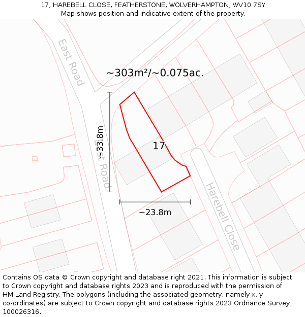 17, HAREBELL CLOSE, FEATHERSTONE, WOLVERHAMPTON, WV10 7SY: Plot and title map