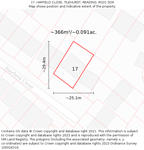 17, HAYFIELD CLOSE, TILEHURST, READING, RG31 5DA: Plot and title map